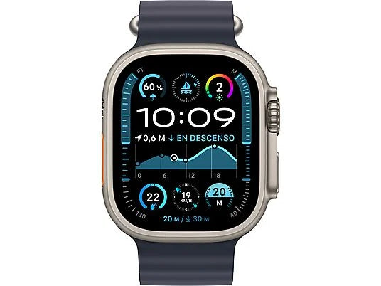 Apple Watch Ultra 2 (2024), GPS + Cellular, 49 mm, koperta z naturalnego tytanu, gest dwukrotnego stuknięcia, pasek Ocean w kolorze granatowym