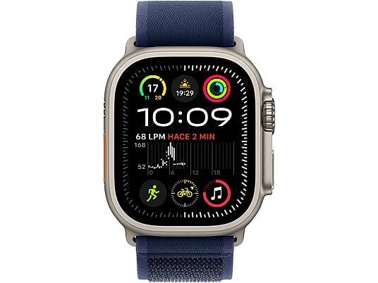 Apple Watch Ultra 2 (2024), GPS + Cellular, 49 mm, koperta z naturalnego tytanu, gest dwukrotnego stuknięcia, niebieska szlufka Trail, rozmiar S/M
