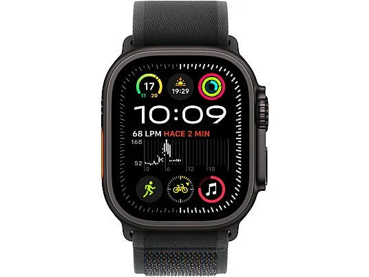 Apple Watch Ultra 2 (2024), GPS + Cellular, 49 mm, czarna obudowa z tytanu, gest podwójnego stuknięcia, czarna opaska Trail, rozmiar S/M