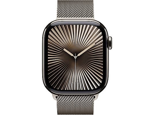 Apple Watch Series 10 (2024), GPS + Cellular, 46 mm, gest dwukrotnego stuknięcia, naturalna koperta z tytanu, naturalna bransoleta mediolańska, rozmiar S/M