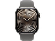 Apple Watch Series 10 (2024), GPS + Cellular, 42 mm, gest dwukrotnego stuknięcia, koperta z naturalnego tytanu, pasek sportowy w kolorze kamiennoszarym, rozmiar M/L