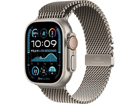 Apple Watch Ultra 2 (2024), GPS + Cellular, 49 mm, koperta z naturalnego tytanu, gest podwójnego stuknięcia, naturalna bransoleta mediolańska z tytanu, duża