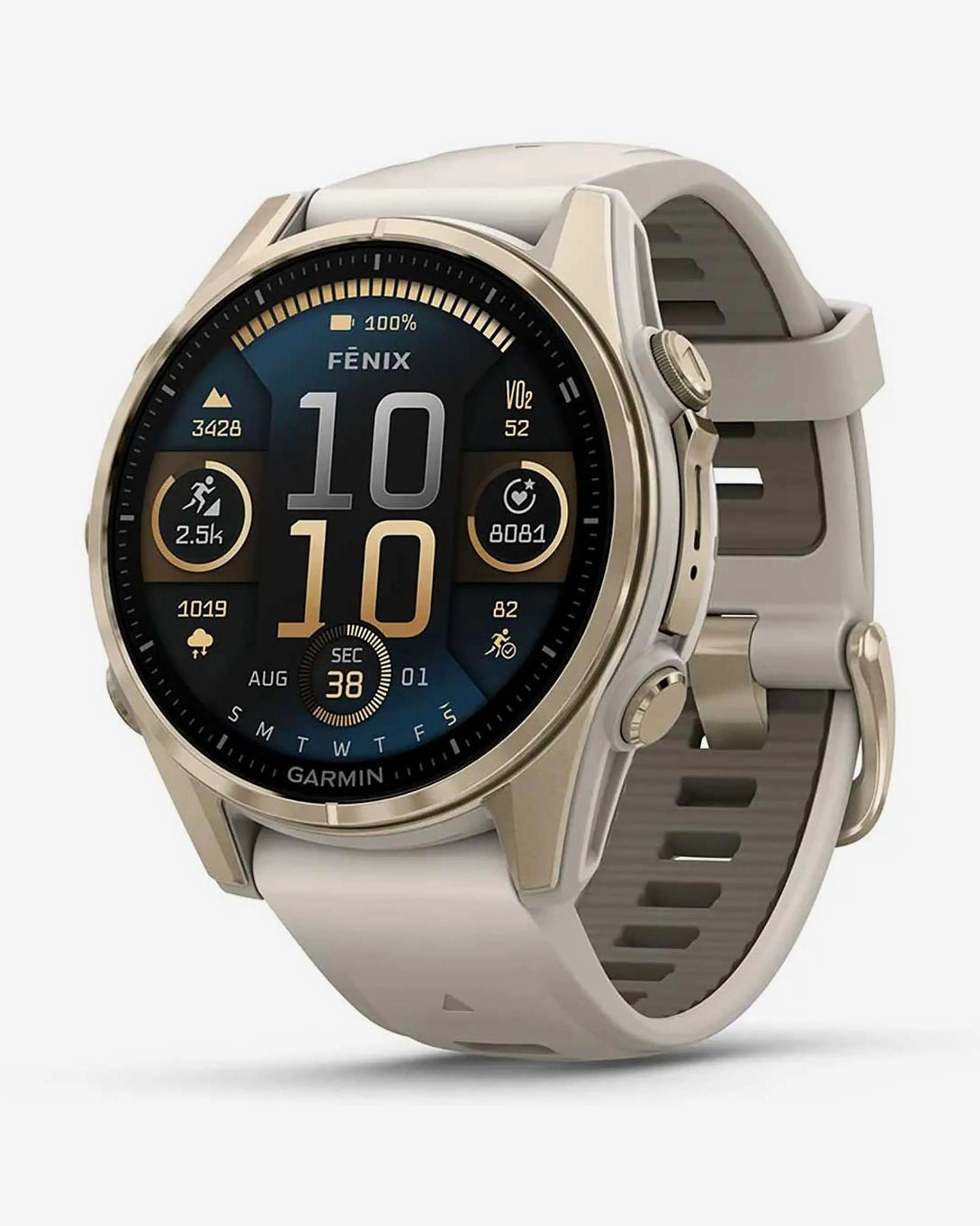 Garmin Fenix ​​​​8 AMOLED Sapphire 43 mm Złoty Beżowy Pasek