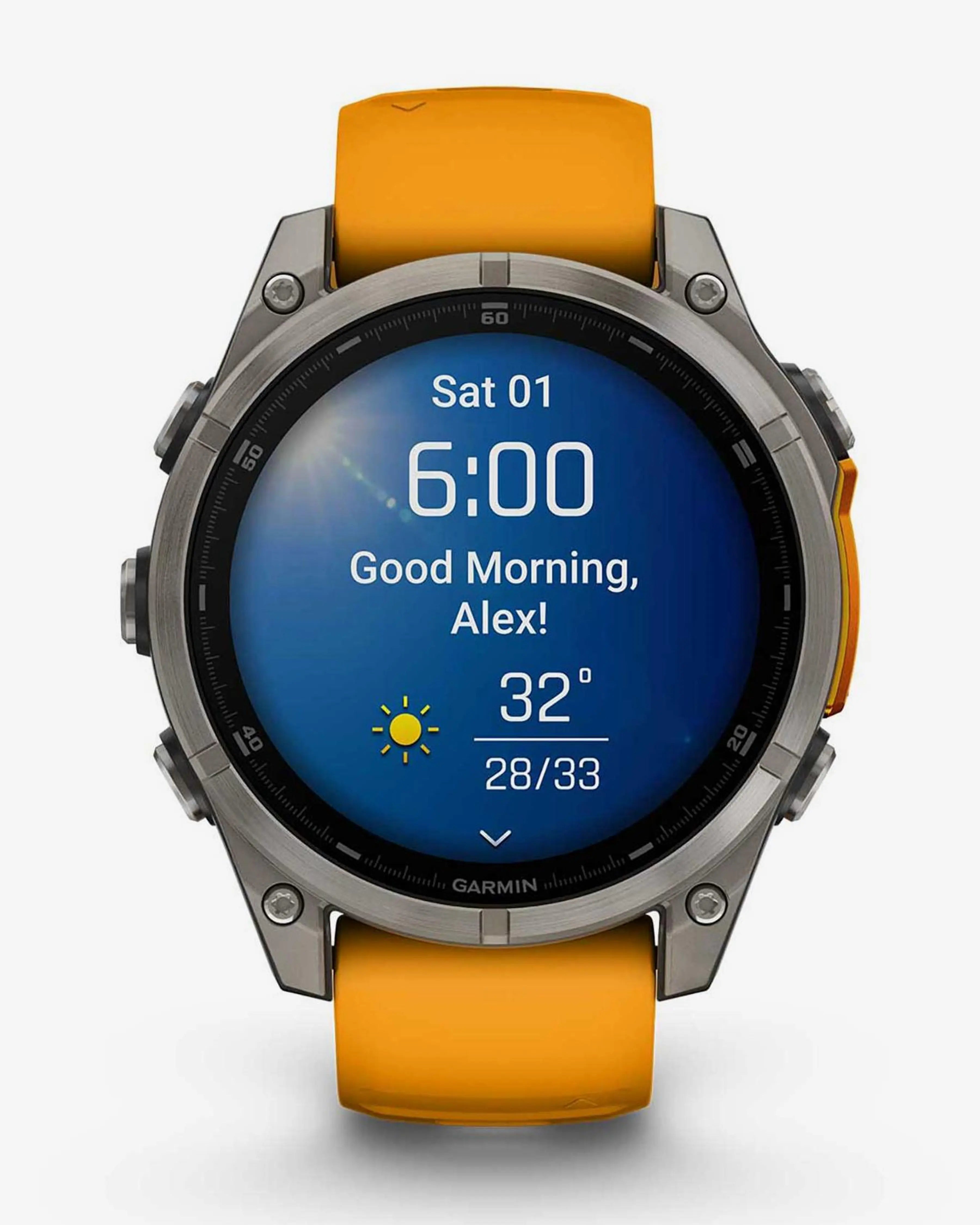 Garmin Fenix ​​​​8 AMOLED Sapphire 47 mm Tytanowy srebrny pomarańczowy pasek