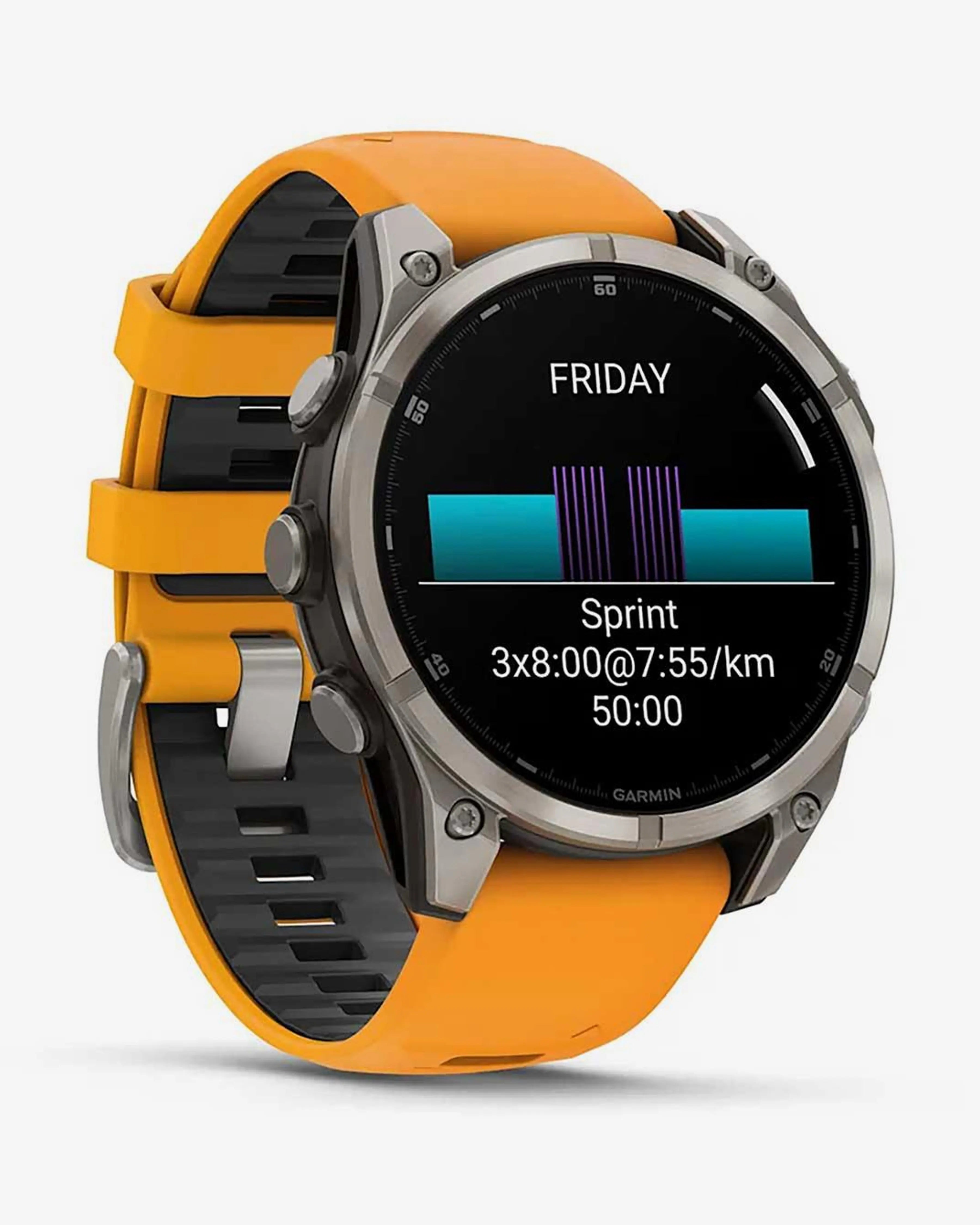 Garmin Fenix ​​​​8 AMOLED Sapphire 47 mm Tytanowy srebrny pomarańczowy pasek