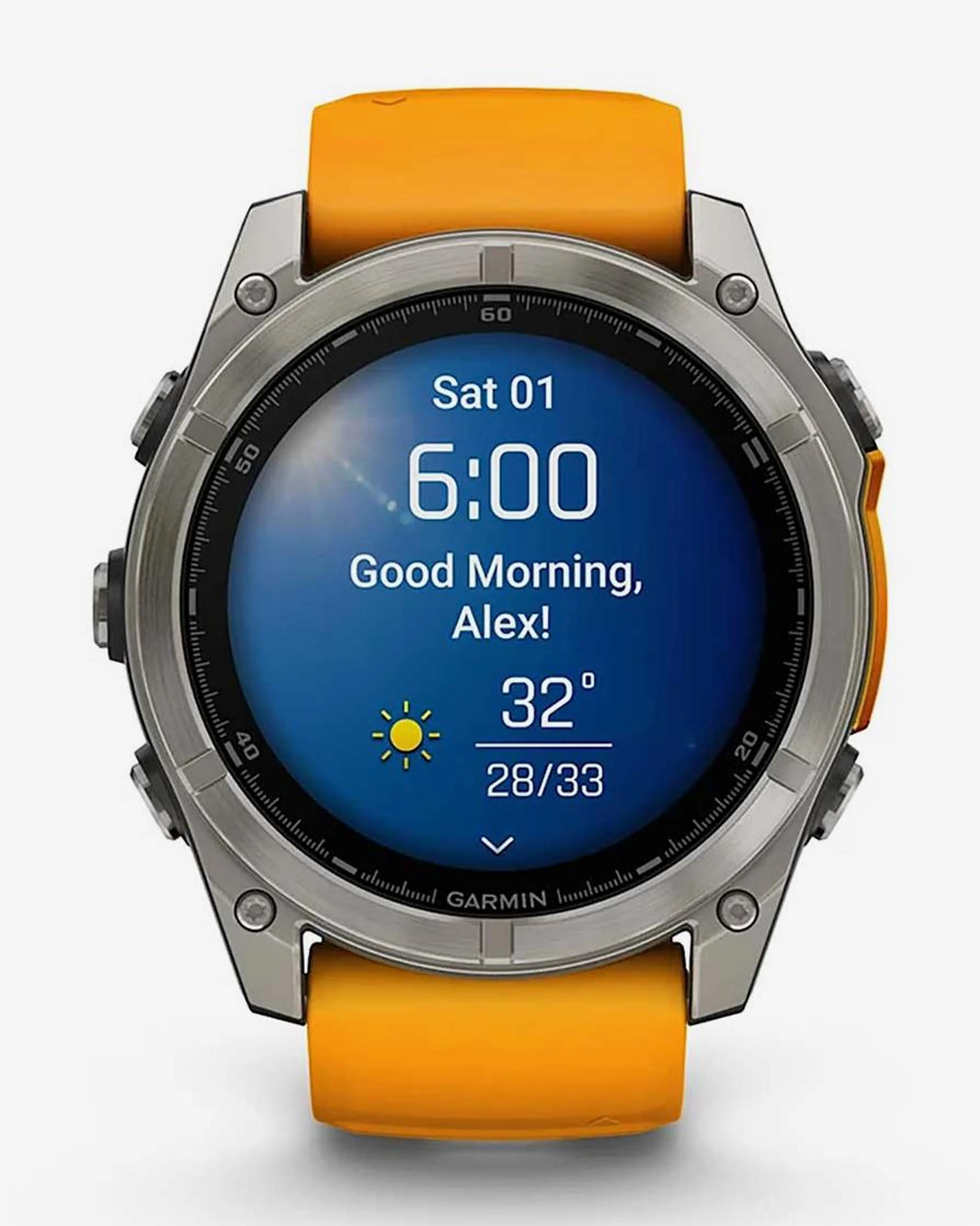 Garmin Fenix ​​​​8 AMOLED Sapphire 51 mm Tytanowy srebrny pomarańczowy pasek
