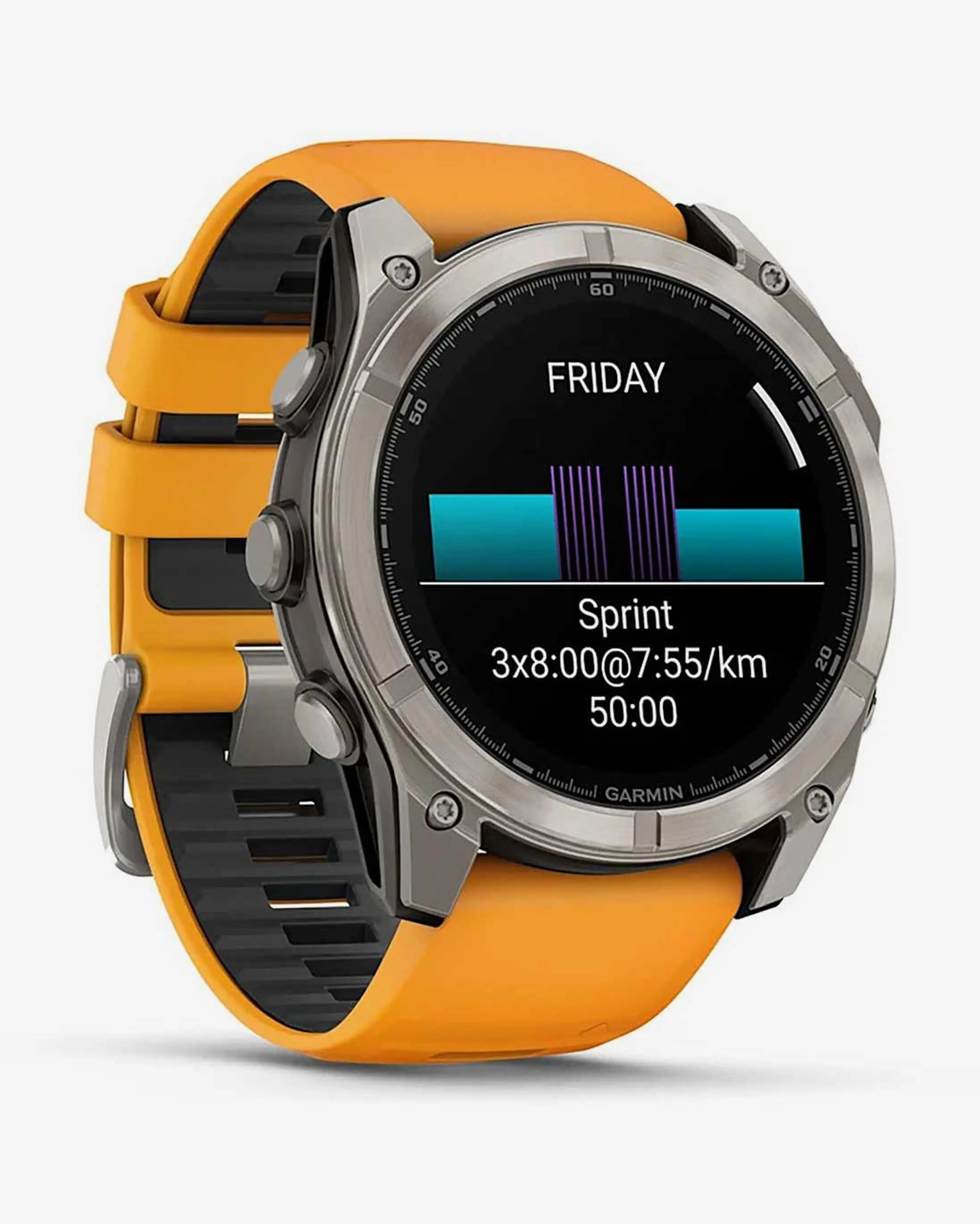 Garmin Fenix ​​​​8 AMOLED Sapphire 51 mm Tytanowy srebrny pomarańczowy pasek